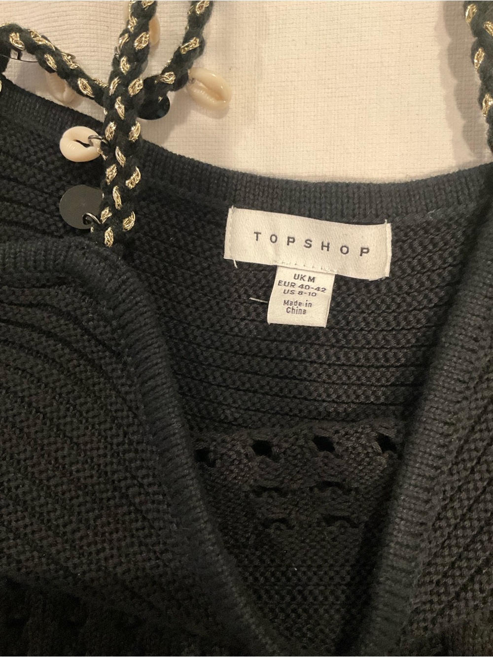 Topshop Black Knit Shell Strap Cami Crochet Tank Size M 8–10 - Picture 3 of 3